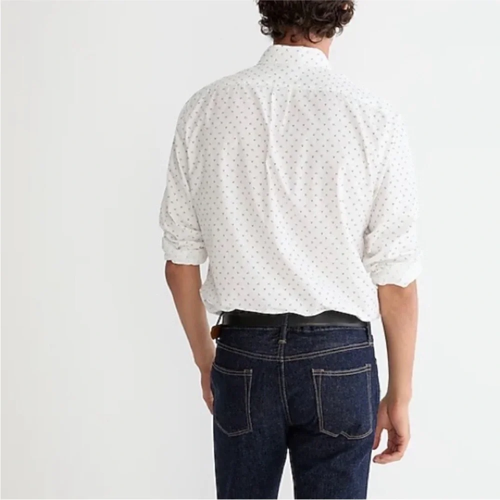 J. Crew Men's White and Black Patterned Shirt
